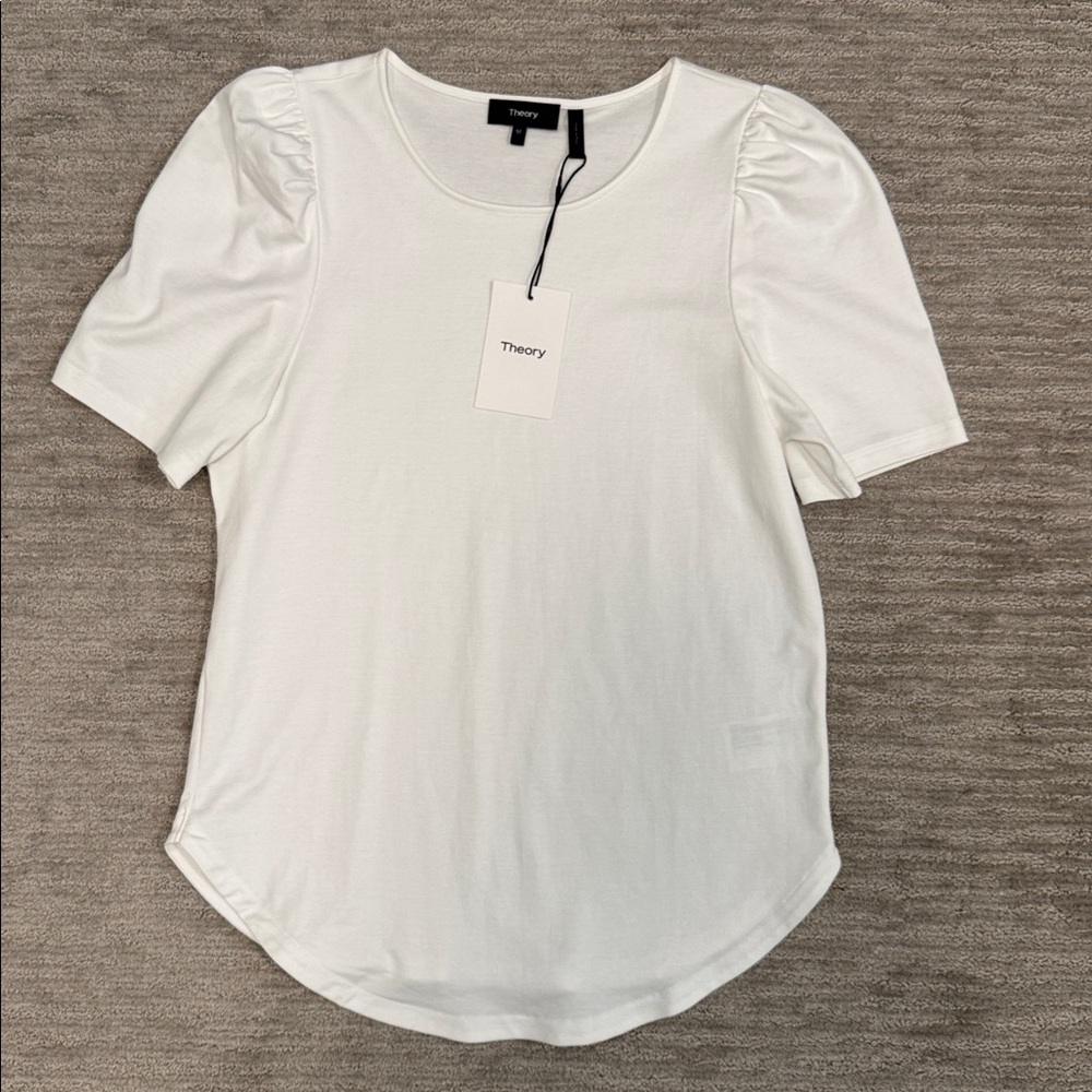 Theory NWT Short Sleeve Ruched Tee in Jersey Cotton White Size Medium